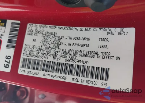 2017 Toyota Tacoma Limited from USA, damaged, VIN 3TMGZ5AN9HM095744